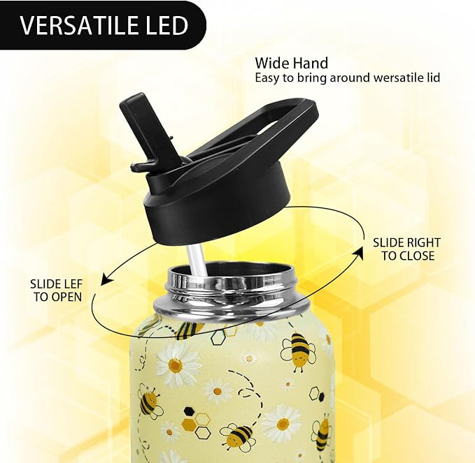 32oz Bee Insulated Aater Water Bottle with Straw, Bee Gym Hiking Sports Coffee Mug Cup Water Bottles,Bee Gifts for Women,Bee Decor Stuff Accessories