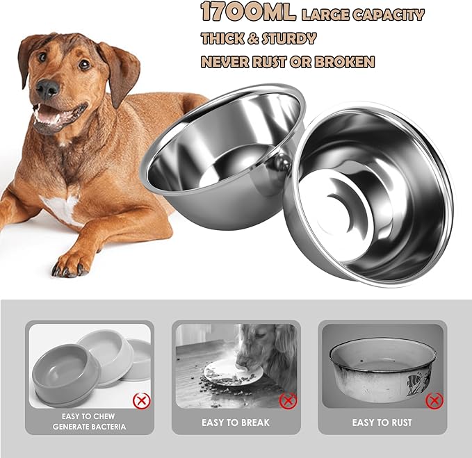 ADENGL Metal Raised Dog Bowl Stand for Large and Medium Dogs, Stronger Elevated Dog Bowls with Sprill Proof Mat, Pet Food & Water Bowls 10" Tall Dogs Feeder (58OZ-Stainless Steel Pet Bowl, Mat-16x24)