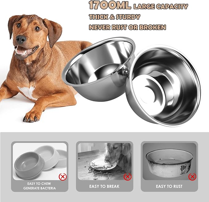 ADENGL Metal Raised Dog Bowl Stand for Large and Medium Dogs, Elevated Dog Bowls with Sprill Proof Mat ＆ Slow Feeder, Pet Food Bowls 10" Tall Dogs Feeder (58OZ-Stainless Steel Pet Bowl, Mat-16x24in)