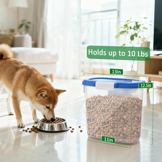 10-15 Lbs Dog Cat Pet Food Storage Container Airtight, Slim Dry Food Bin | Clear Plastic Food Container for Dogs, Cats, Bird Seeds, Kibble, Pellets, Rice, Flour, Food Container with Lid, Scoop and Cup