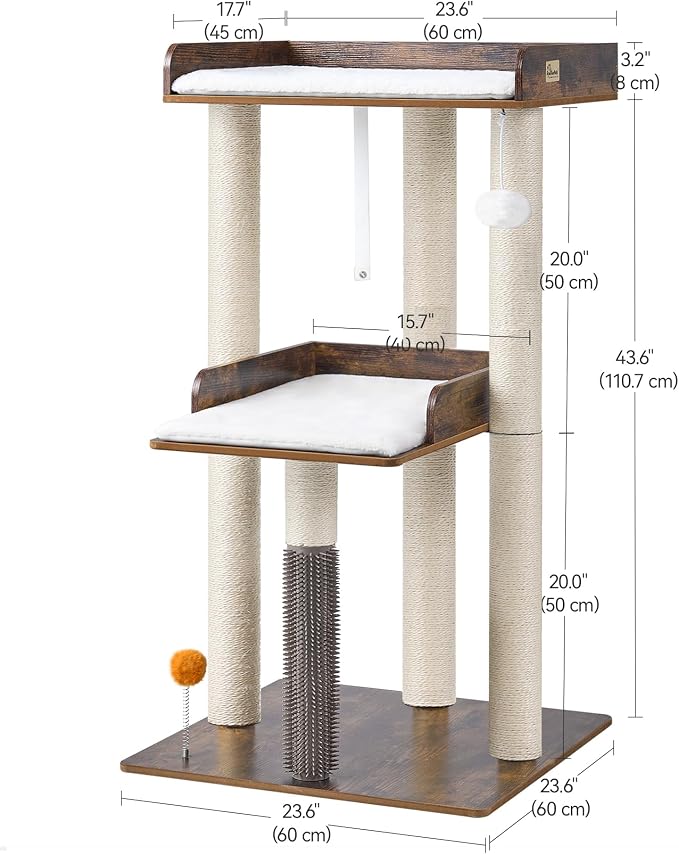 43.7" Cat Tree, Modern Cat Tree Tower, Cat Tower for Indoor Cats Large Adult, Cat Condo with Scratching Post, Large Perch and Removable Pads,Rustic Brown