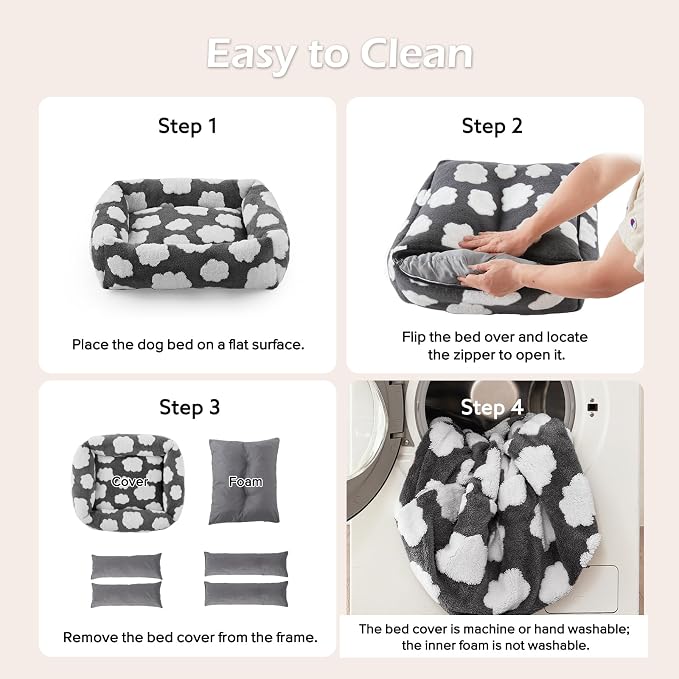 JOEJOY Small Dog Bed for Small Dogs, Rectangle Washable Orthopedic Dog Bed with Removable Zipper Cover, Cute Soft Calming Puppy Pet Bed with Jacquard Shaggy Plush & Non Skid Bottom