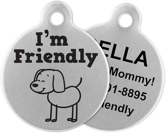 If It Barks - Engraved Pet ID Tags for Dogs - Personalized Stainless Steel Identification Tags - Custom Name Tag Attachment - Made in USA, I'm Friendly
