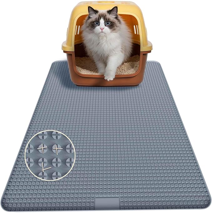 Cat Litter Mat, Silicone Litter Trapping Mat - Removal/Waterproof/Urine Proof, Cat Massage Mat (24" X 18"), Litter Box Mat - Keep the Floor Clean Grey