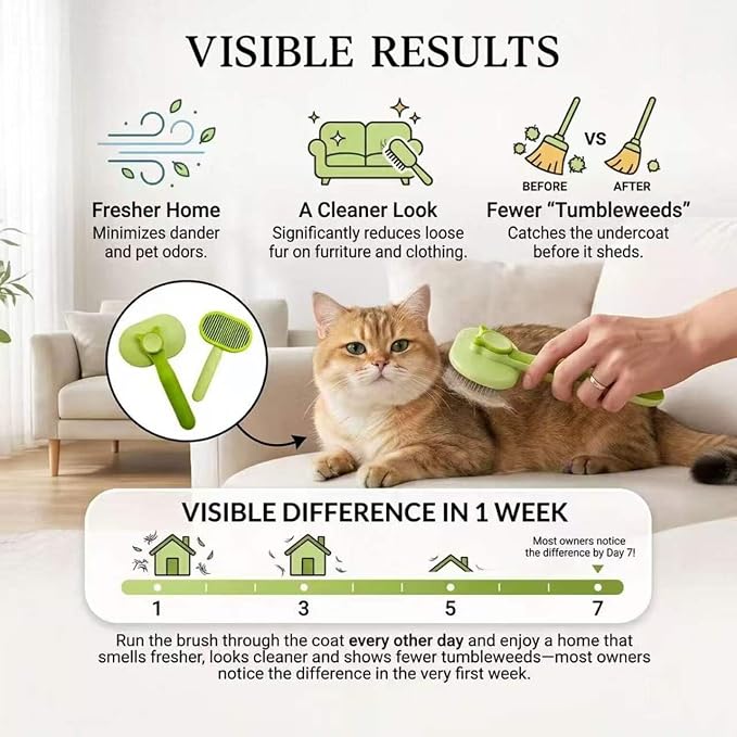 Self Cleaning Slicker Brush for Dogs and Cats | 2 in 1 Grooming Tool, Removes Loose Undercoat Tangles, Shedding Hair, Massage Bristles, Anti-Slip Handle, Long and Short Hair