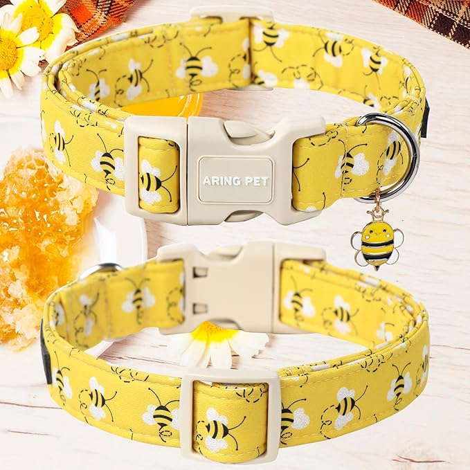 ARING PET Bees Dog Collar, Cute Spring Summer Yellow Bee Pet Collars for Puppy Small Medium Large Boy Girl Dogs-XS