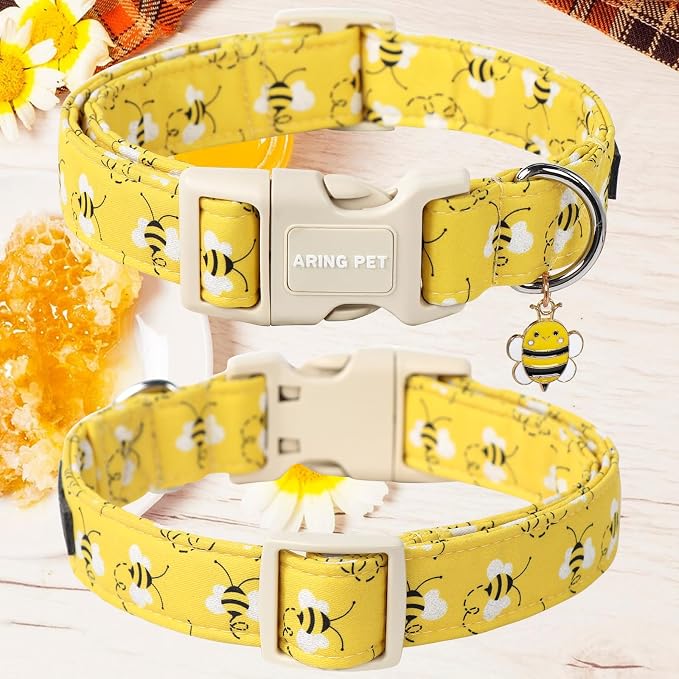 ARING PET Bees Dog Collar, Cute Spring Summer Yellow Bee Pet Collars for Puppy Small Medium Large Boy Girl Dogs-L