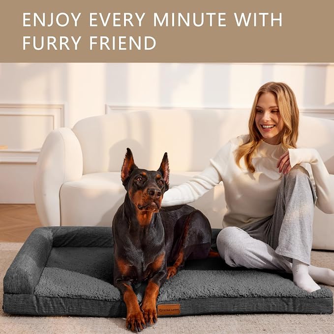 Patas Lague Orthopedic Large Dog Bed Washable Pet Sofa Bed 36X24 Dark Grey | 2-Sided Bolster Egg-Crate Foam Dog Couch Large Sized Dogs, Waterproof Removable Washable Cover, Nonskid Bottom Pet Crate Mat