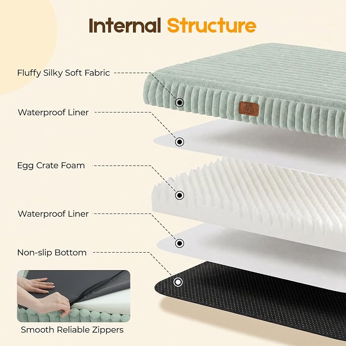 Orthopedic Dog Bed for Large Dog, Waterproof Pet Bed for Crate,Non-Slip Bottom and Egg-Crate Foam with Removable Washable Cover Crate Bed,Green,35"x22"x3"