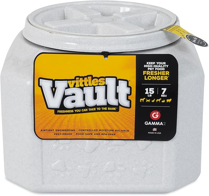 Gamma2 Vittles Vault Dog Food Storage Container with Airtight Lid, holds up to 10-15 Pounds of Dry Pet Food, Cat Kibble and Bird Feed, BPA Free, Made in USA, Without Scoop