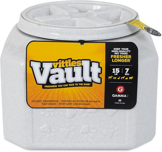 Gamma2 Vittles Vault Dog Food Storage Container with Airtight Lid, holds up to 10-15 Pounds of Dry Pet Food, Cat Kibble and Bird Feed, BPA Free, Made in USA, Without Scoop