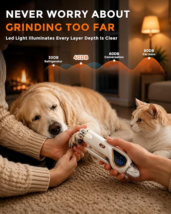 2-in-1 Cat Nail Clippers & Dog Grinder with Dual LED Lights (White) | 3 Speeds Nail Clippers, Quick Sensor, Safety Guard, Type-C Charging, Low Decibel Grinder for Small Medium Large Dogs & Cats