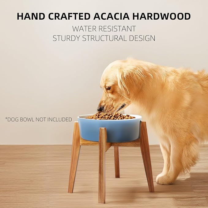 Elevated Dog Bowl Stand for Large Dogs, Wooden Raised Stand Fits 11" Bowls | Premium acacia wood stand fits 11" dog bowls for large & extra large dogs. Bowl not included