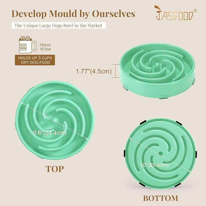 JASGOOD Slow Feeder Dogs Bowl for Medium Dogs,Anti-Gulping Pet Slower Food Feeding Bowls Stop Bloat,Preventing Choking Healthy Design Dogs Bowl, O-Pea Green