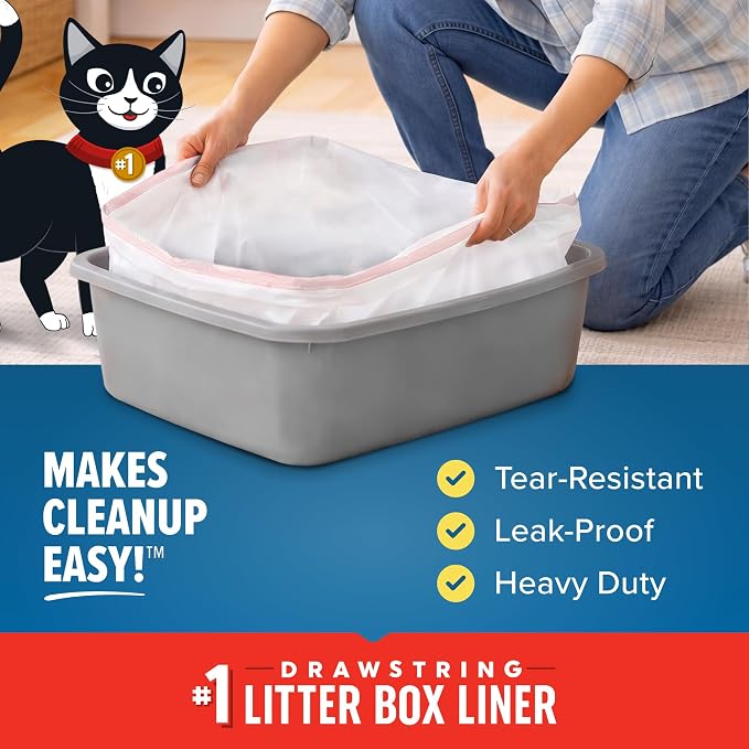 Jonny Cat Litter Box Liners: Heavy Duty - Tear & Leak Resistant - Drawstring Close - Jumbo, 15 Count