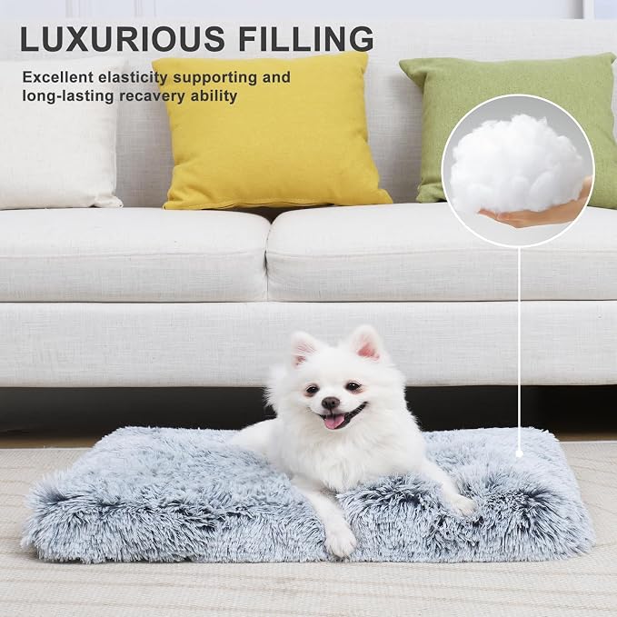 Small Dog Bed Crate Pad 24", Washable Puppy Beds, Plush Pet Mat Grey | Ultra Soft Cozy Sleeping, Machine Washable, Anti-Slip Bottom, Kennel Pad 24*18", Easy to Care, 25lbs