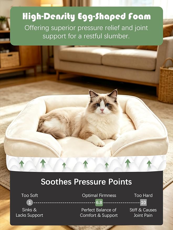 Spotted Play Orthopedic Dog Bed with Sides - Sofa Beds for Small Dogs, Supportive Foam Pet Couch Bed with Washable Removable Cover, Waterproof Lining and Non-Slip Bottom, Ivory - S