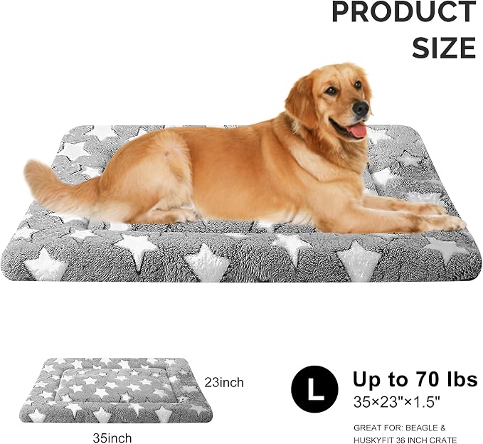 Dog Bed Mat, Reversible Crate Pad & Durable Dog Bed - Machine Washable Kennel Mat with Ultra Soft for Large Dogs (Cool/Warm), 35" x 23", Grey&Star