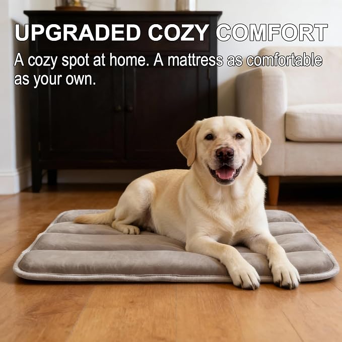 pobopobo Dog Crate Pad, Ultra Soft & Anti-Slip Kennel Mat, Secure Fit for Metal Crates & Dog Cages, Washable Cozy Bed for Small Medium Large Dogs (Light Brown, L(34"*20"*1.5"))