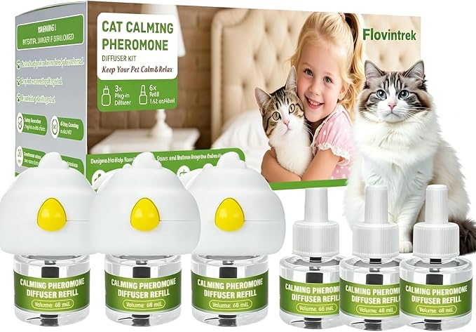 9-Pack Cat Calming Pheromone Diffuser Kit, 3 Diffusers & 6×48mL Refills | 180-Day Long Lasting Calming Supply, Suitable For Household Indoor Multi-Cat Living Environments