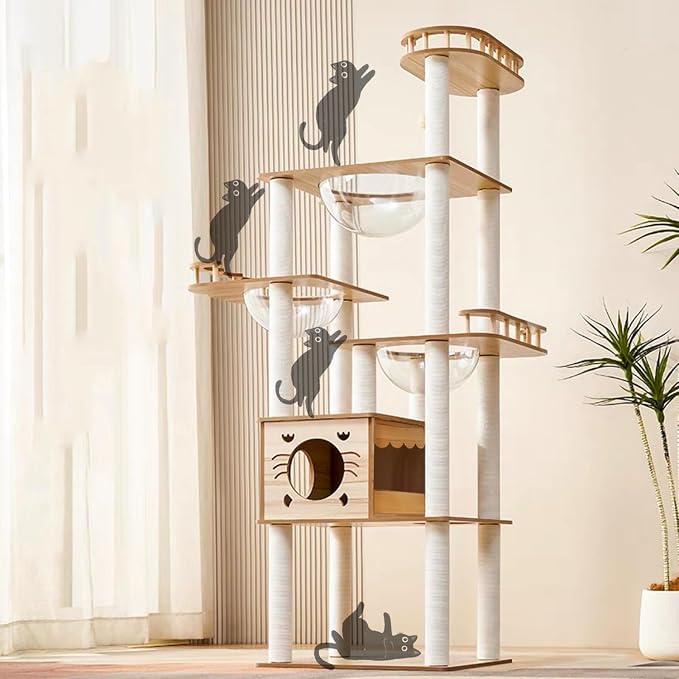 Yinanroa 73-Inch Cat Tower for Multiple Cats, Cat Tower for Large Cats, Slim, Stable, Freestanding, Popular,Prevents Cats from Falling, Space Saving, Wooden Cat Tree. 20lb (8782)
