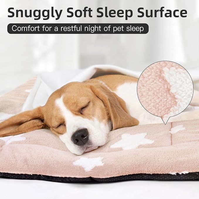 Mora Pets Dog Crate Pad Washable Puppy Dog Bed for Crate Flat Kennel Mat | Soft Dog Cat Bed Mat, Crate Pad for Dog Cages Cozy Sleeping Liner, Pet Pillow Cushion Medium Cute Star Anti Slip pink 30 x 19