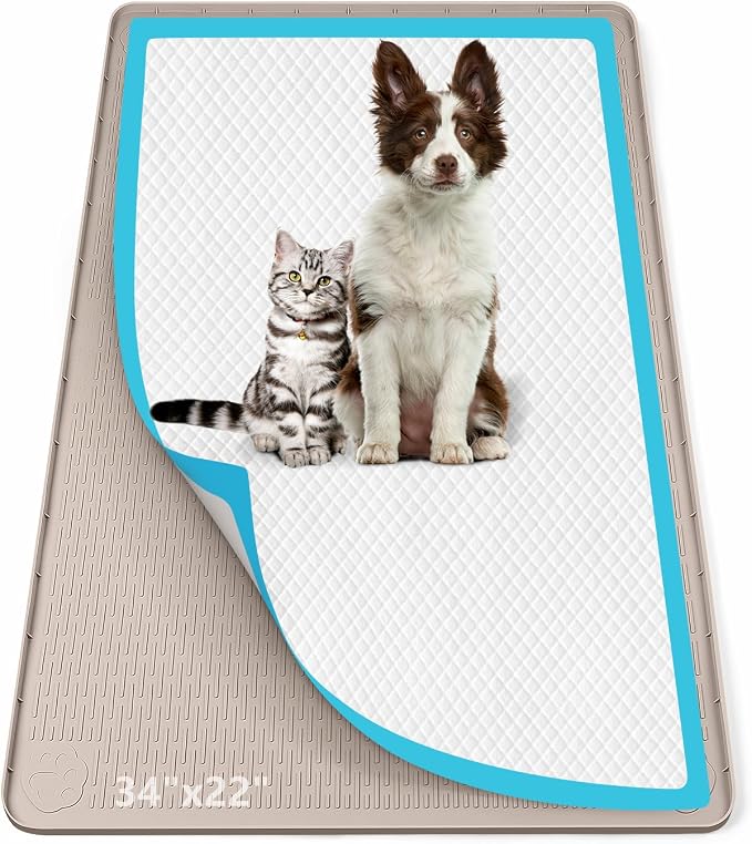 Pee Pad Holder for Dogs 34''x22'' Silicone Puppy Pee Pad Tray, Khaki | Extra Large Dog Potty Tray Leak-Proof, High Edge, No Spill Training Pads for Floor Protection, No Pee Pads