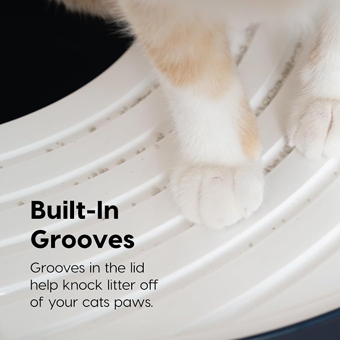 IRIS USA Large Cat Litter Box with Lid, Top Entry Design, Covered Enclosure, Dog Proof, Litter Scatter Control, Odor Reducing, Includes Scoop for Indoor Cats & Kittens, Navy/White, Made in the USA