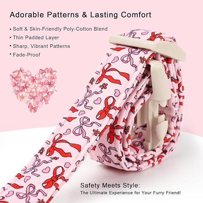 Girl Dog Collar for Large Dogs - Cute Heart Bow Print Girly Dog Collars, Soft Adjustable Spring/Summer Holiday Female Dogs Collar with Quick-Release Buckle XL