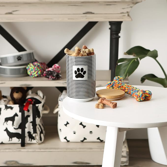 Bone Dry Paw & Patch Ceramic Pet Collection, Treat Canister, 4x6.5, Black,Treat Canister, 4x6.5,5742