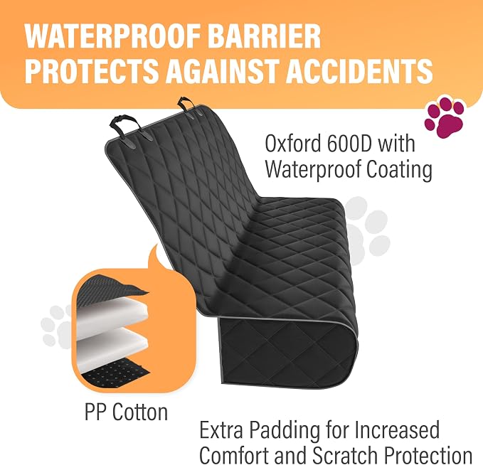 Active Pets Black Car Rear Seat Cover for Dogs, Durable Waterproof & Scratch Resistant Vehicle Backseat Protector, Nonslip Dog Accessory & Pet Protection for Back Seats, Machine Washable