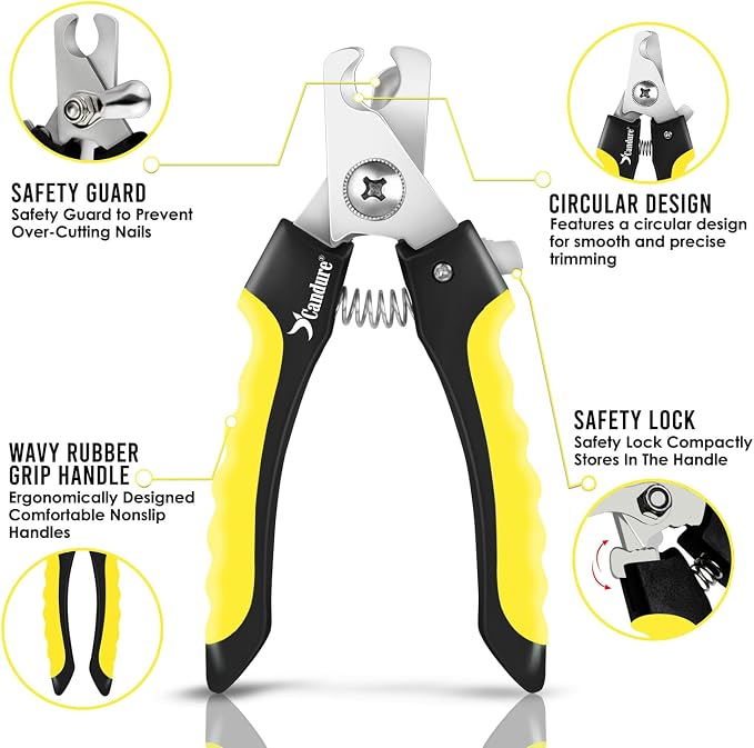 Candure Dog Nail Clippers for Pet Grooming - Professional Cat Nail Trimmers Suitable for Small to Medium Breeds with a Safety Guard & Nail File | Pet Nail Clipper