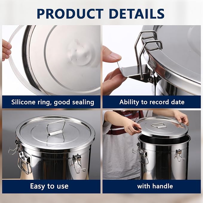 25 lb Stainless Steel Dog Food Storage Container | with Silicone Airtight Lid, Scoop. Easy to Clean Metal Pet Dog Cat Food Storage Container Keep Fresh