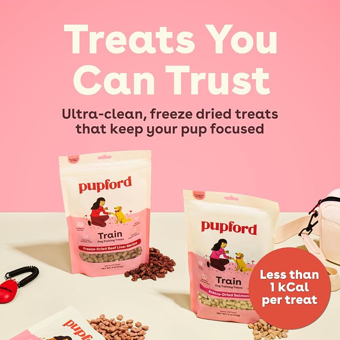 Pupford Freeze Dried Training Treats for Dogs & Puppies (Beef Liver, 8 oz) | 900+ treats per bag, Ultra low-calorie, Only 3 ingredients, All breed sizes, Mess free and bite sized, Trainer recommended