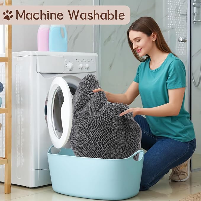 Tinideya Corner Cat Litter Mat 31"x 31" Kitty Litter Box Trapping Mat Large Waterproof Corner Rug Non Slip, Easy Clean, Machine Washable(Dark Gray)