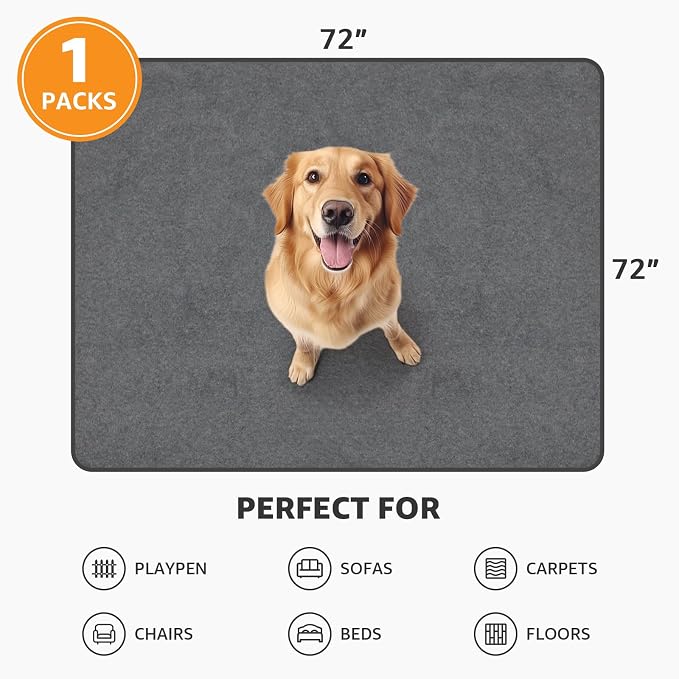 Washable Pee Pads for Dogs 72x72: 4-Layer Extra Large Reusable Puppy Pad Non-Slip Backing, Waterproof Dog Pee Pad Washable for Potty Training, Playpen, Senior Dogs, Whelping, Incontinence (Pack of 2)