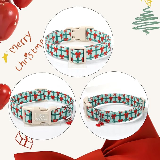 Christmas Dog Collar for Small Dogs - Cute Festive Plaid with Red Bow Christmas Collars for Dogs, Soft Adjustable New Year Dog Collars with Quick Release Buckle S