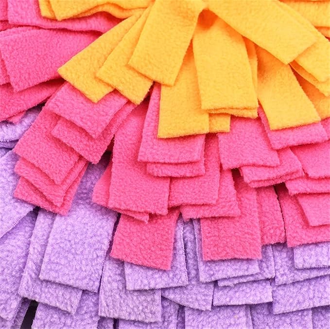 Pet Fleece Snuffle Mat Square Shape Foraging Mats Interactive Feeding Toy Anti Slip Slow Feeder Treat Dispenser for Dog Rabbit Guinea Pig (Purple/Pink/Yellow)