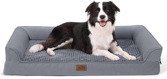 COZY KISS Orthopedic Dog Bed for Extra Large Dog, XL Pet Sofa, Bolster Foam Bed with Sides, Non-Slip and Egg-Crate Big Dog Couch Bed with Washable Removable Cover, U-Shaped, 42x30x7.5 inch, Grey