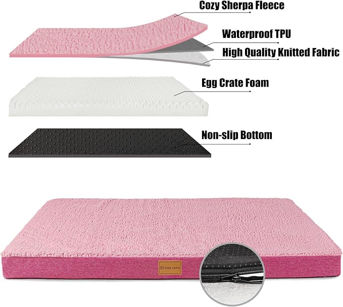 Patas Lague Orthopedic Large Dog Bed Washable Pet Sofa Mat 36''X24'' Pink | Egg-Crate Foam Dog Couch For Large Sized Dogs, Waterproof Removable Cover, Soft Pet Crate Bed With Nonskid Bottom