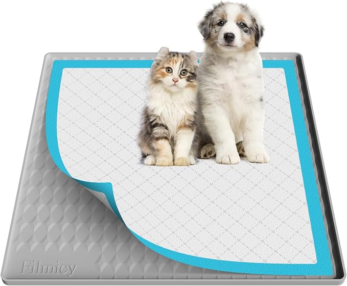 Filmicy Pee Pad Holder for Dogs,Silicone Dog Puppy Pad Holder, 24 x 24 No Spill Raised Lip High Edge,Portable, Leak-Proof Mat Holder for Dog Training Pads,Square Potty Trays for Home Floor Protection