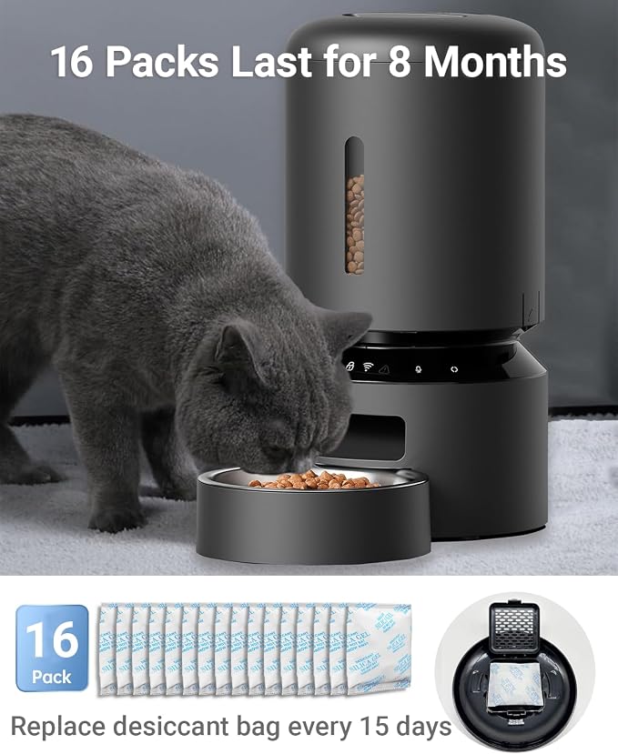 16 Packs Pet Food Desiccant Bag Compatible with PETLIBRO/PETKIT Automatic Cat Feeder, Desiccant Packs Replacement with Color Indicating for Automatic Pet Feeder(Individually Packaged)