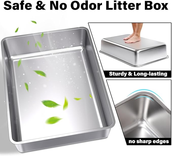 Stainless Steel Litter Box, Steel Litter Box XXXL | 28" X 20" X 6", Extra Large Metal Litterbox for Big Cat, Multiple Cats, No Smell, Non Stick, Easy Cleaning