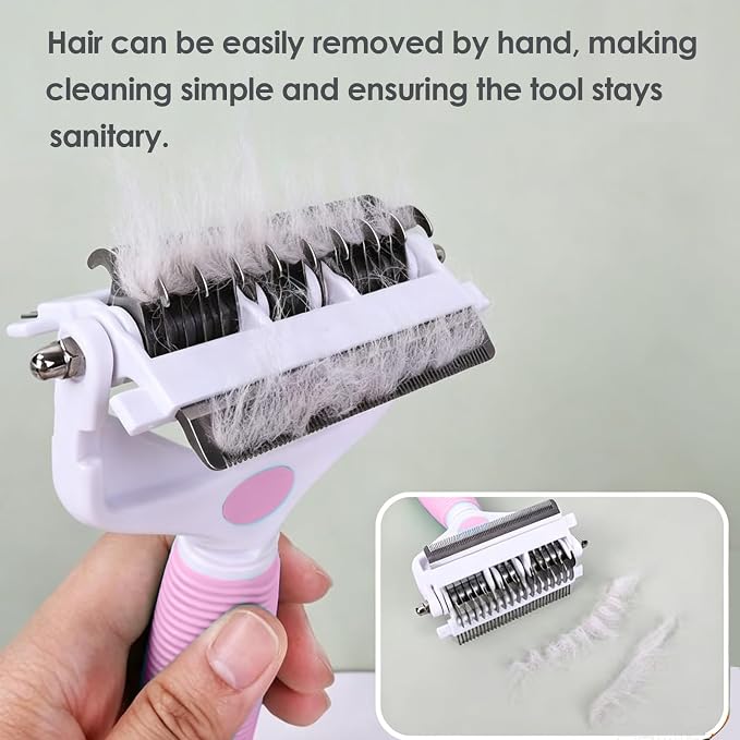 3-IN-1 Pet Grooming Brush, Undercoat Rake, Dematting Comb & Deshedding Tool | Pink Shedding Control Tool for Long Haired Dogs and Cats, Tangles & Loose Fur, Reduces Shedding & Prevents Hair Mess Removal