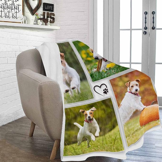 Artsadd Custom Memorial Blanket with Photos and Name-in Loving Memory Gifts Personalized for Loved Ones Lost-Remembrance Blankets for Dogs Cats Pets Lover-Four Pictures