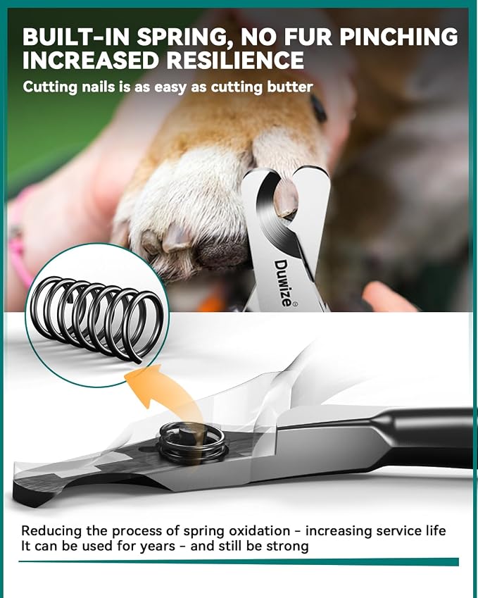 Dog Nail Clippers - All-Steel Material, Large Opening, New Non-Slip Rubberized Handle, Built-in Spring, No Fur Pinch, Professional Pet Nail Trimmers for Small to Medium Dogs and Cats (Black)
