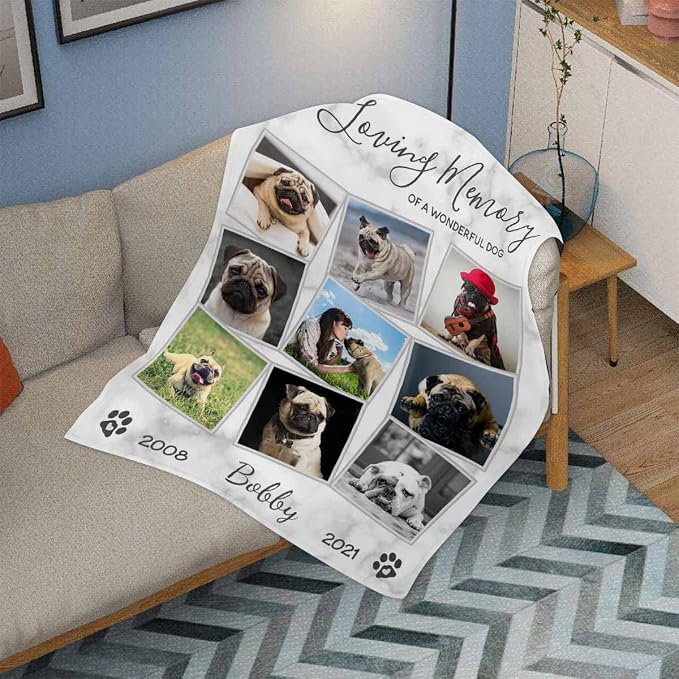 InterestPrint Personalized Memorial Fleece Blanket with Dog Cat Photo in Loving Memory of A Wonderful Dog Pet Custom Pet Sympathy Remembrance Gift for Family and Friends 40X50 Inch
