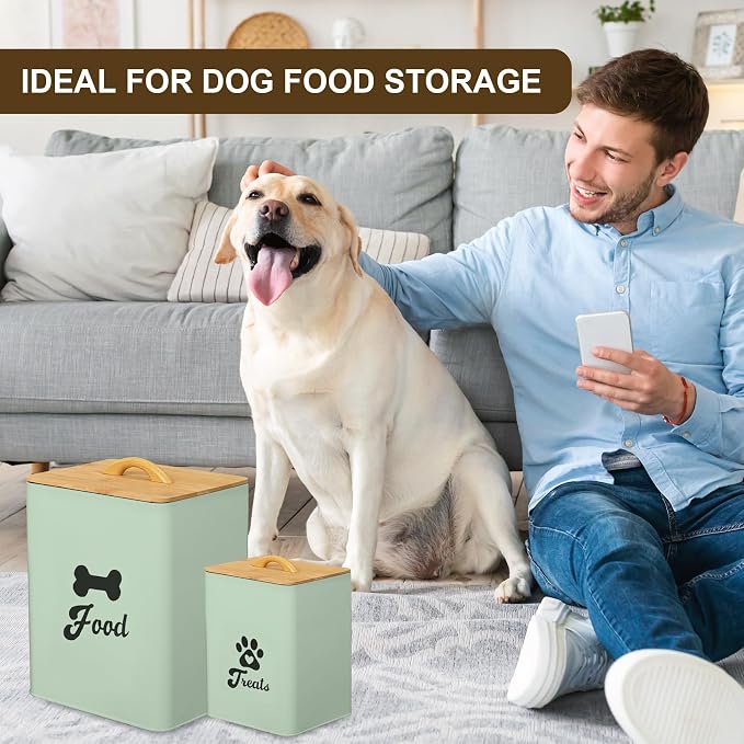 Dog Treat Container 2PCS, Dog Food Storage Container with Lids Airtight, Dog Treat Jars for Kitchen Counter-7+3Lbs (Saga Green)