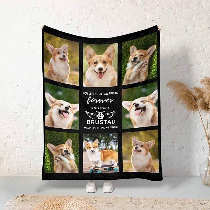 Personalized Pet Memorial Blanket We Left Your Paw Prints Forever in Our Hearts Blanket Custom Loss of Dog Memorial Fleece Blankets Memory Throw Blanket Gift for Grieving Pet Owner 50X60 Inch