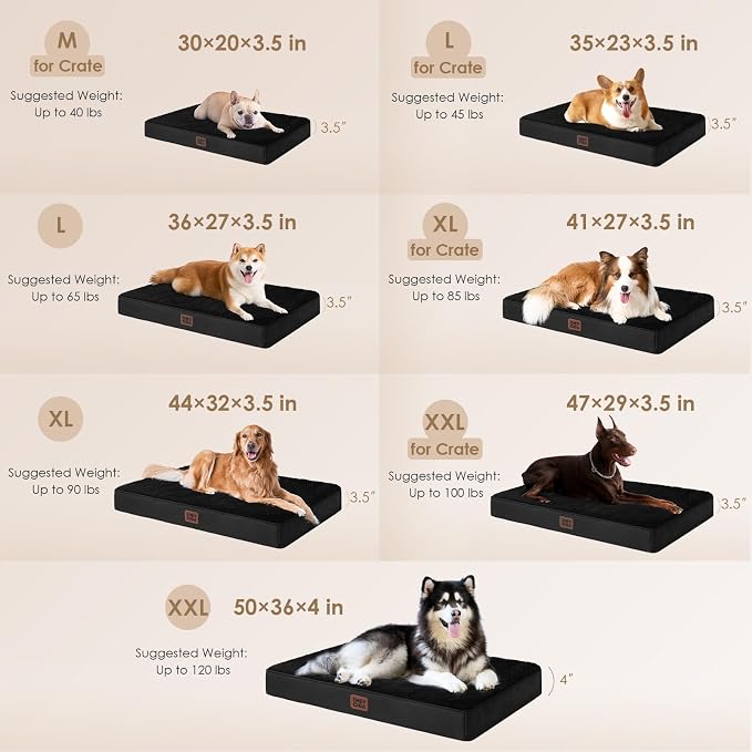 EHEYCIGA Orthopedic Dog Bed with Removable Washable Cover, Black, 30IN | Egg Crate Foam Support, Durable Oxford fabric, Non-Slip Bottom, Machine Washable, Soft Waterproof Plush Pet Bed Mat For Crate